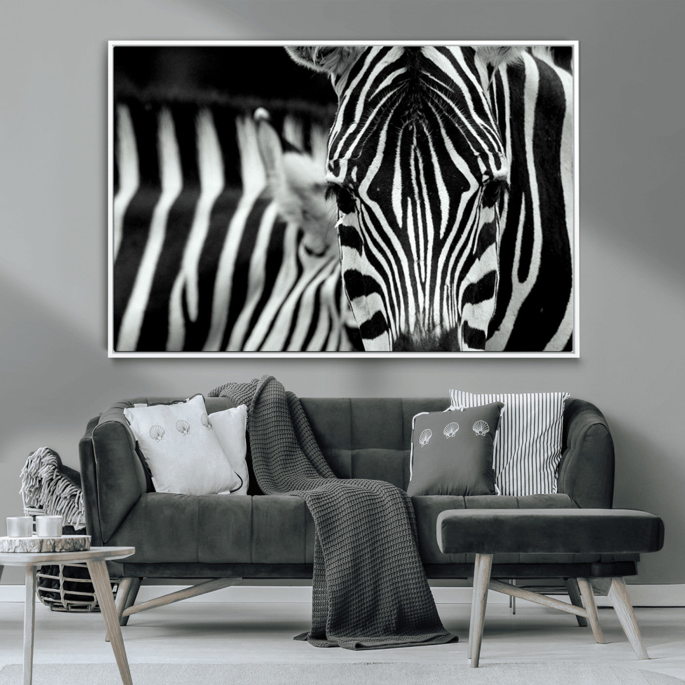 MGV-FC-36X24 - Zebra Wall Art – Close Up Black and White Animal Print, Bold Safari Decor for Living Room, Office, or Bedroom