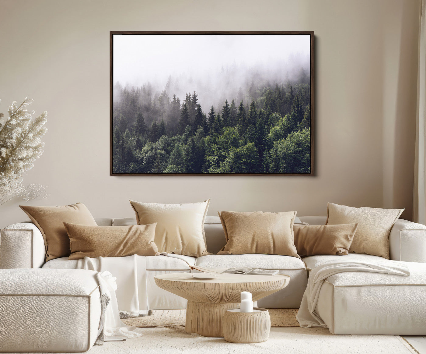 62890402-MGV-FC-36X24-Misty Forest Wall Art Canvas Print, Framed Foggy Pines Art Picture Print, Pine Valley Perfect Moody