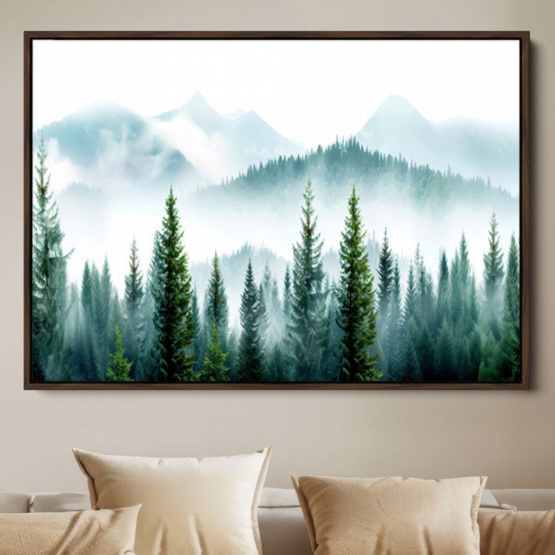 Pine Forest Wall Art Canvas Print | Misty Mountains and Foggy Trees