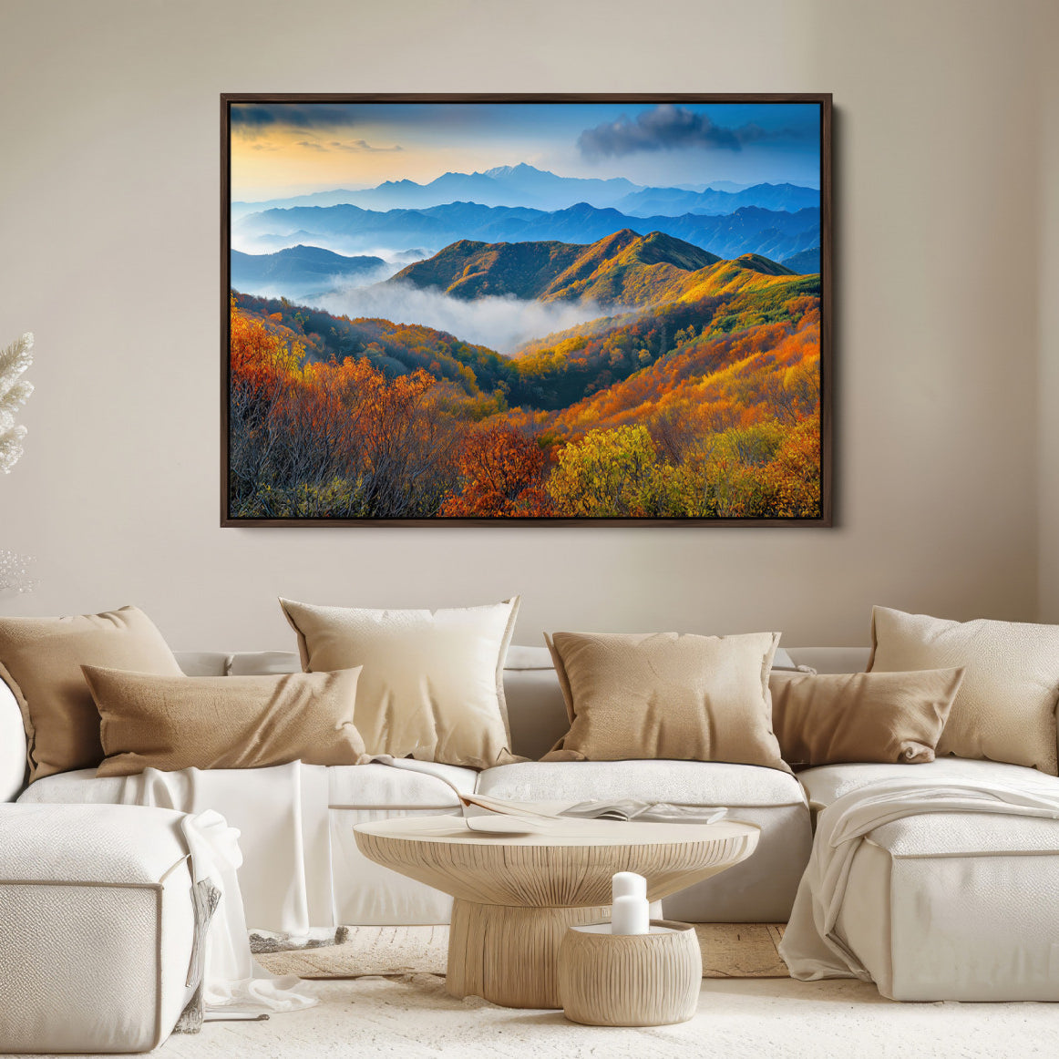 86772247-MGV-FC-36X24-Autumn Mountains Wall Art Canvas Print, Autumn Mountain Foggy Landscape Wall Art Canvas Print,