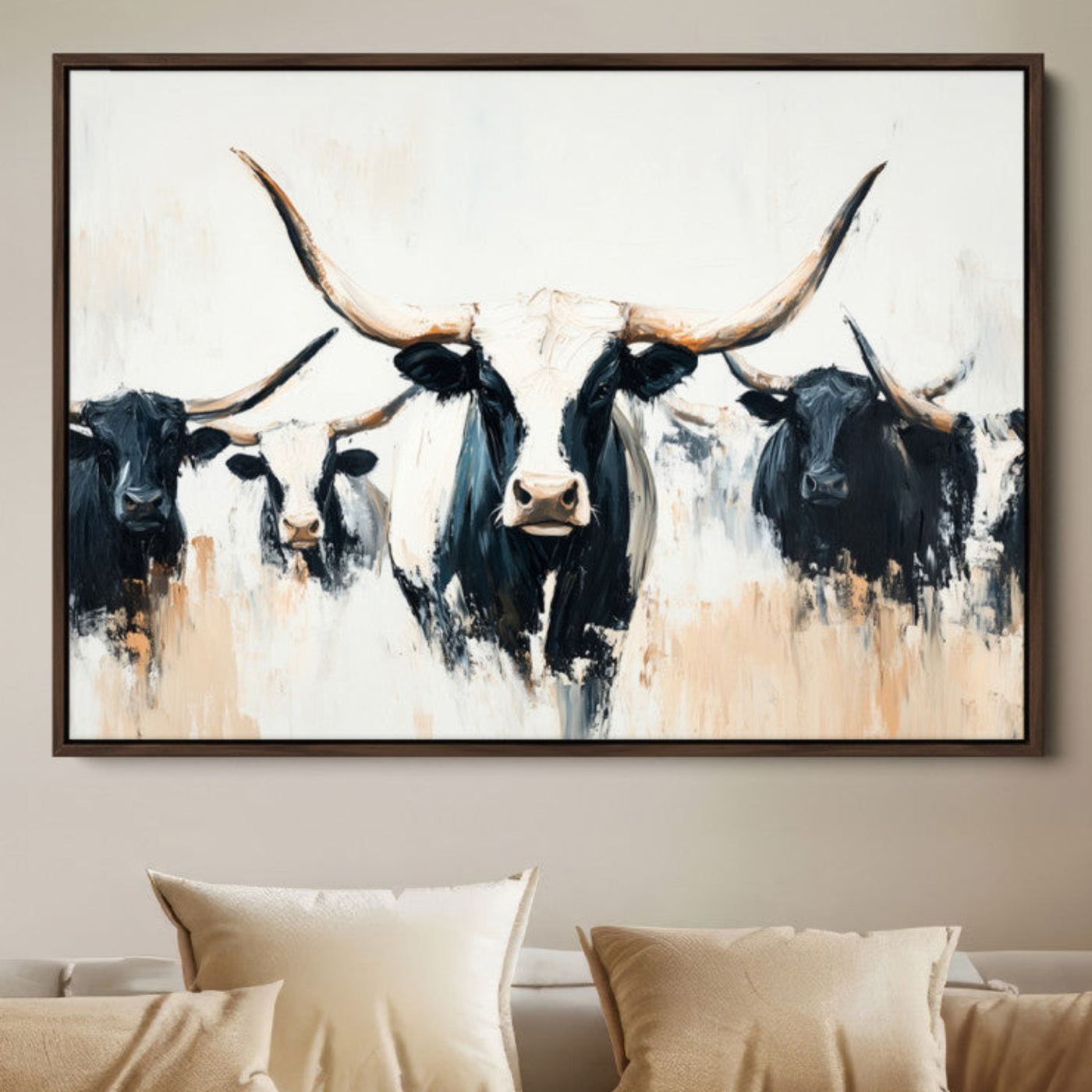94780606-MGV-FC-36X24-Texas Longhorn Wall Art Canvas Print, Framed Western Cattle Art Picture Print, Horned Bull Perfect