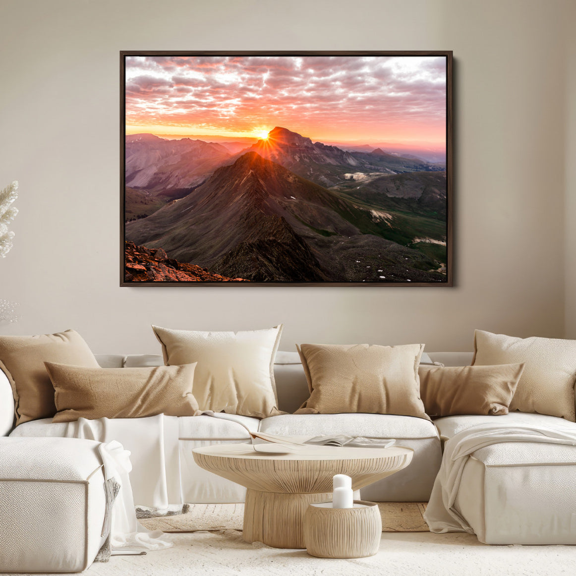 50957419-MGV-FC-36X24-Mountain Sunrise Wall Art Canvas Print, Framed Alpine Ridge Art Picture Print, Mountain Range