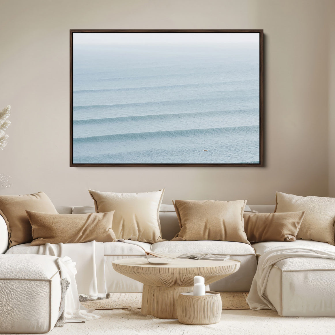 47814787-MGV-FC-36X24-Ocean Waves Wall Art Canvas Print, Framed Solo Surfer Art Picture Print, Wave Lines Perfect