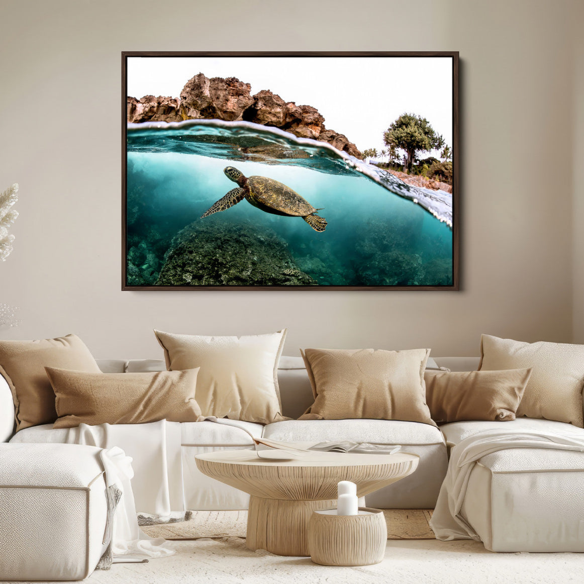44200301-MGV-FC-36X24-Sea Turtle Wall Art Canvas Print – Framed Ocean Life Tropical Coastal Marine Wildlife Artwork for Home Office