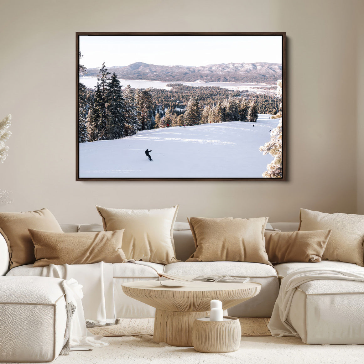79857868-MGV-FC-36X24-Snowy Mountain Wall Art Canvas Print, Framed Ski Slope Art Picture Print, Winter Forest Perfect