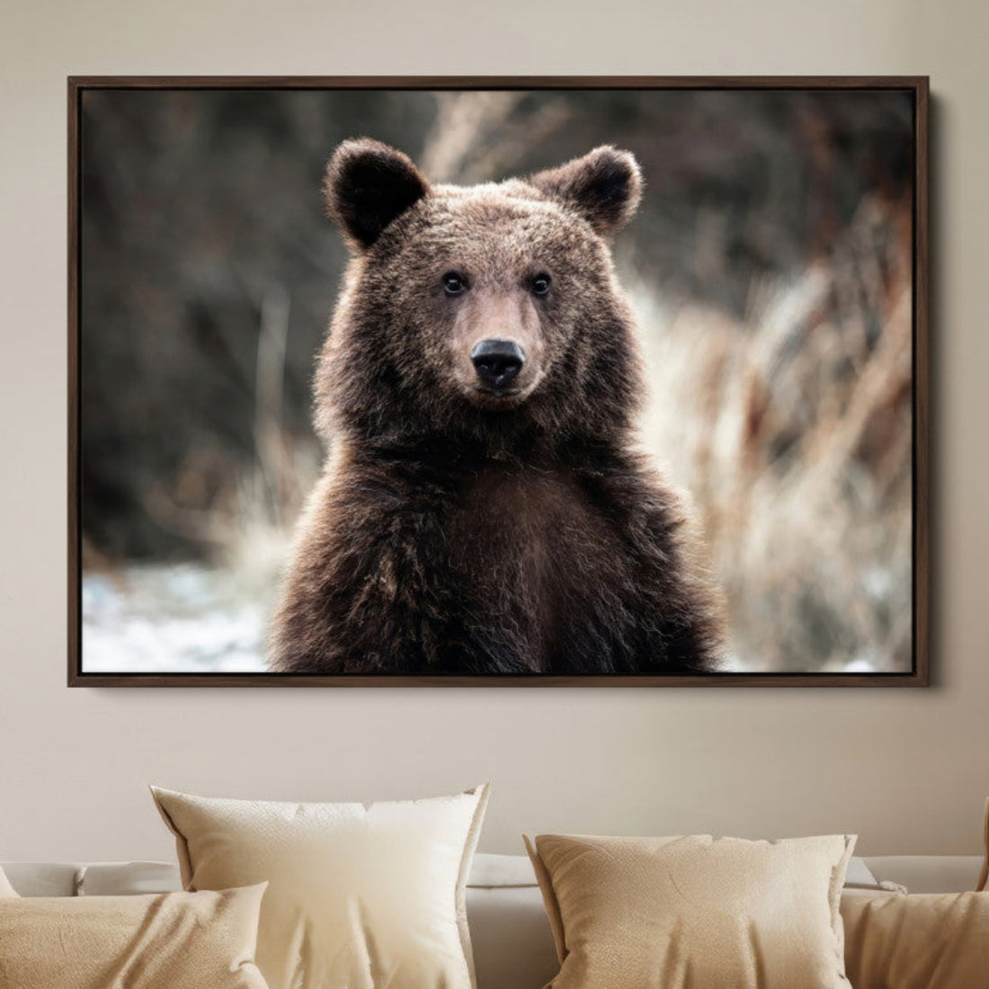 Brown Bear Wall Art Canvas Print, Framed Majestic Woodland Wildlife Cabin Art