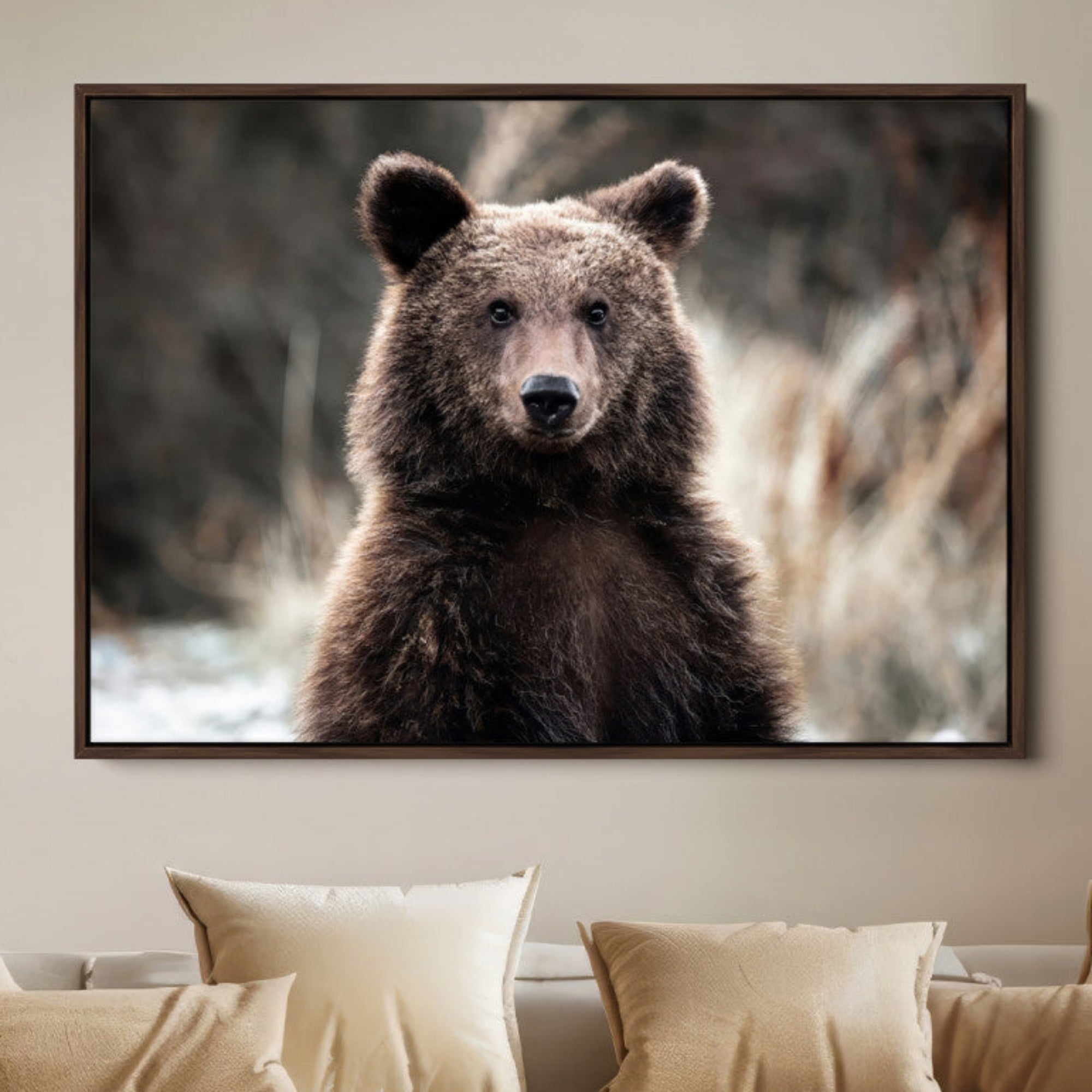 47112103-MGV-FC-36X24-Brown Bear Wall Art Canvas Print, Framed Wildlife Art Picture Print, Woodland Perfect Cabin Decor