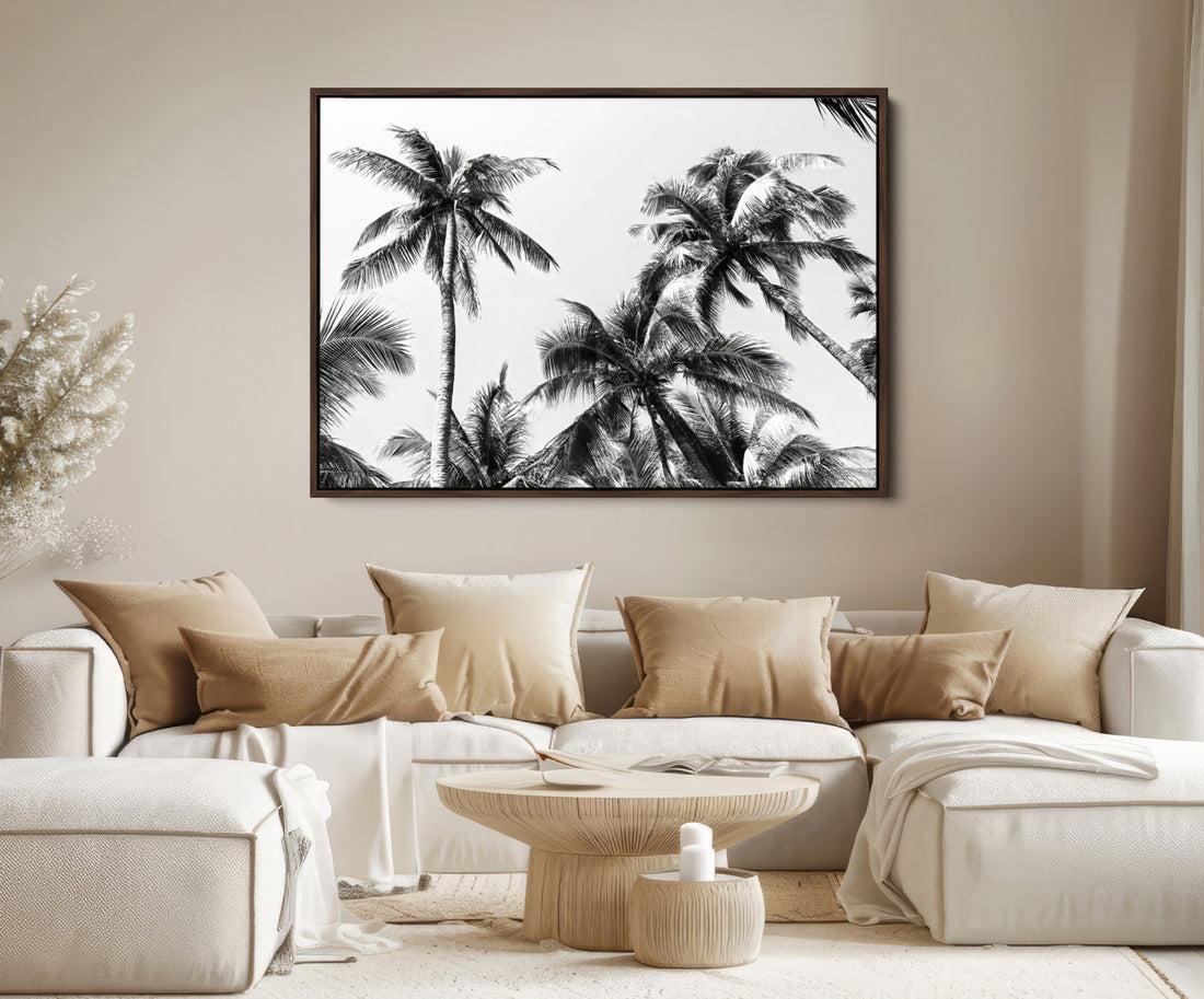 Palm Wall Art Canvas Print, Framed Monochrome Tropical Palm Tree Minimalist Art