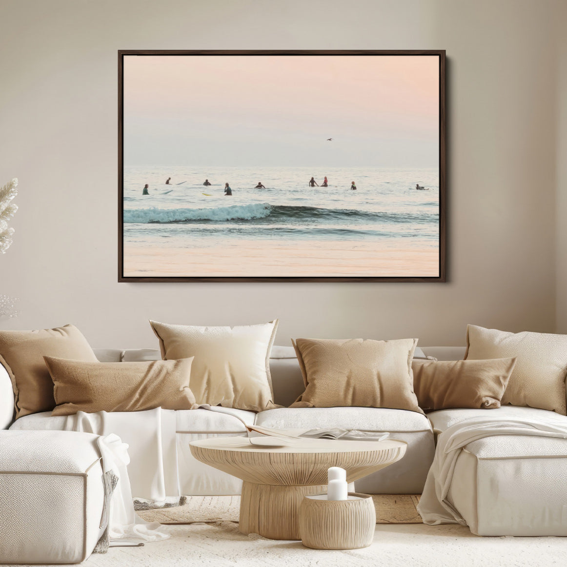 98888919-MGV-FC-36X24-Pastel Ocean Wall Art Canvas Print – Framed Soft Sunset Calm Sea Coastal Minimalist Seascape Artwork for Home Office