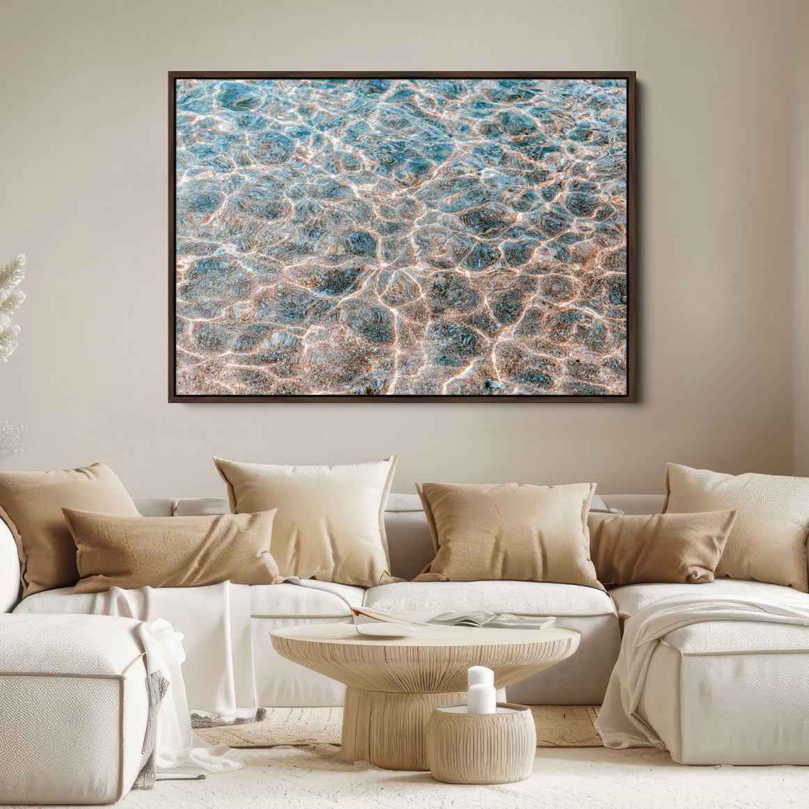 26580287-MGV-FC-36X24-Clear Water Wall Art Canvas Print, Framed Sunlit Ripples Art Picture Print, Ocean Texture Perfect Modern Coastal Decor