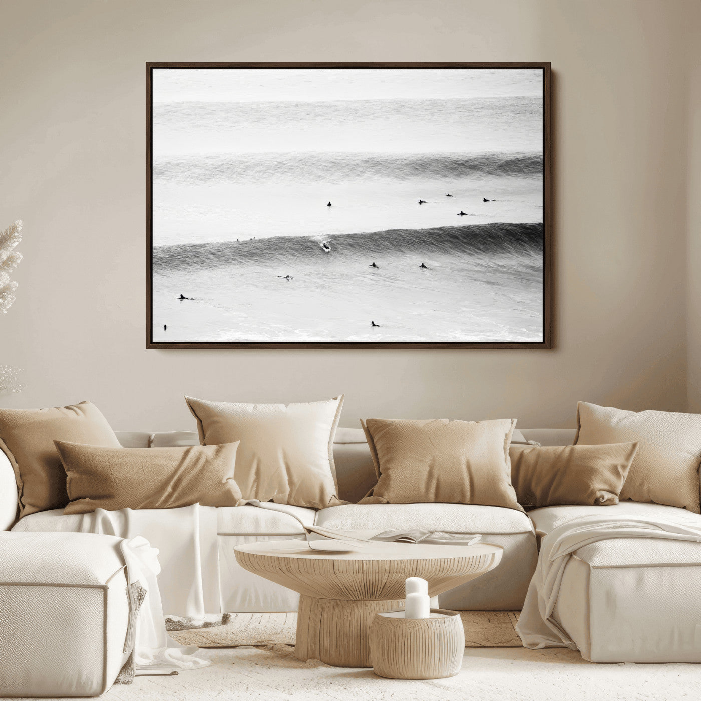 54291445-MGV-FC-36X24-Black White Ocean Wall Art Canvas Print – Framed Coastal Sport Art Picture Ocean Culture Artwork for Home Office