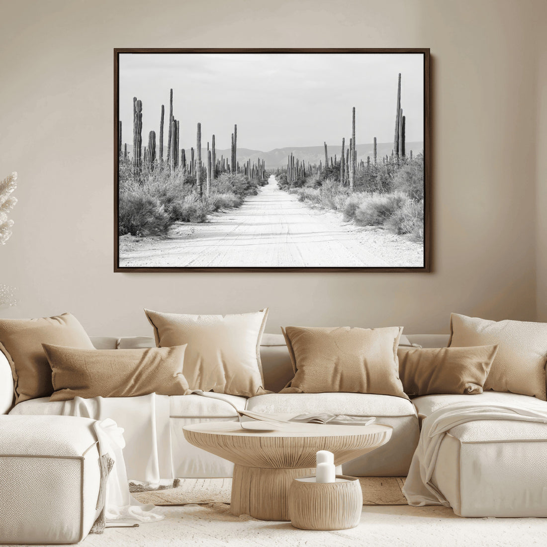 Winter Desert Wall Art Canvas Print, Framed Cactus Path Southwestern Artwork