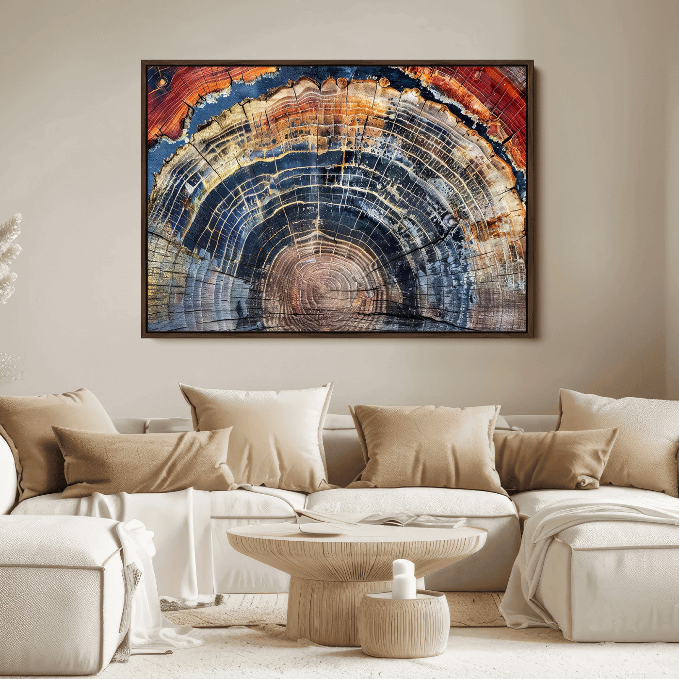 60292921-MGV-FC-36X24_Walnut-Tree Rings Wall Art Canvas Print – Framed Wood Art Picture Petrified Wood Artwork for Home, Office, Living Room