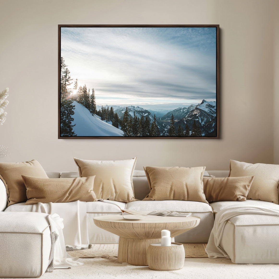 55564749-MGV-FC-36X24-Snowy Mountain Wall Art Canvas Print – Frosty Peaks Alpine Landscape Winter Sky Nature Photography Artwork for Home Office