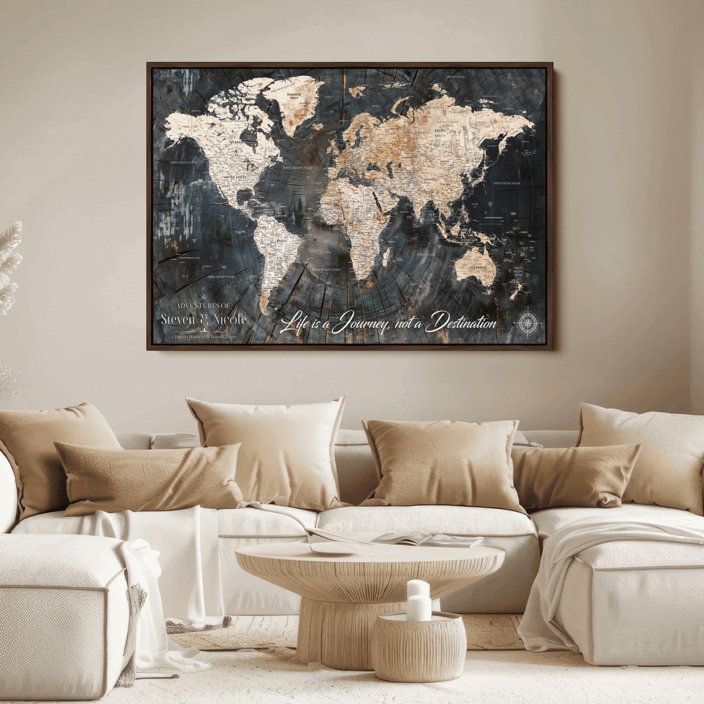 -Personalized Framed Travel Tracker Map – Custom World Canvas Wall Art with Push Pins, Perfect for Home or Office Decor