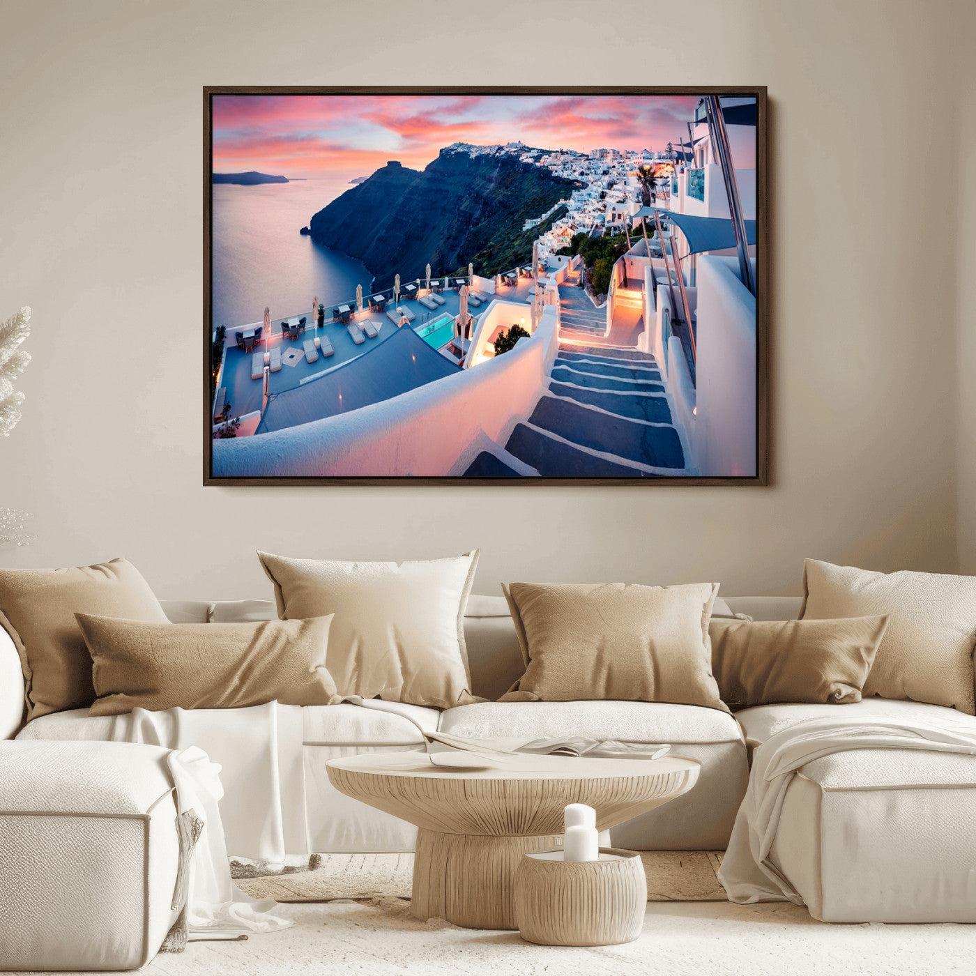 65067-MGV-FC-36X24_Walnut-Greece Santorini Wall Art Landscape Canvas Print
