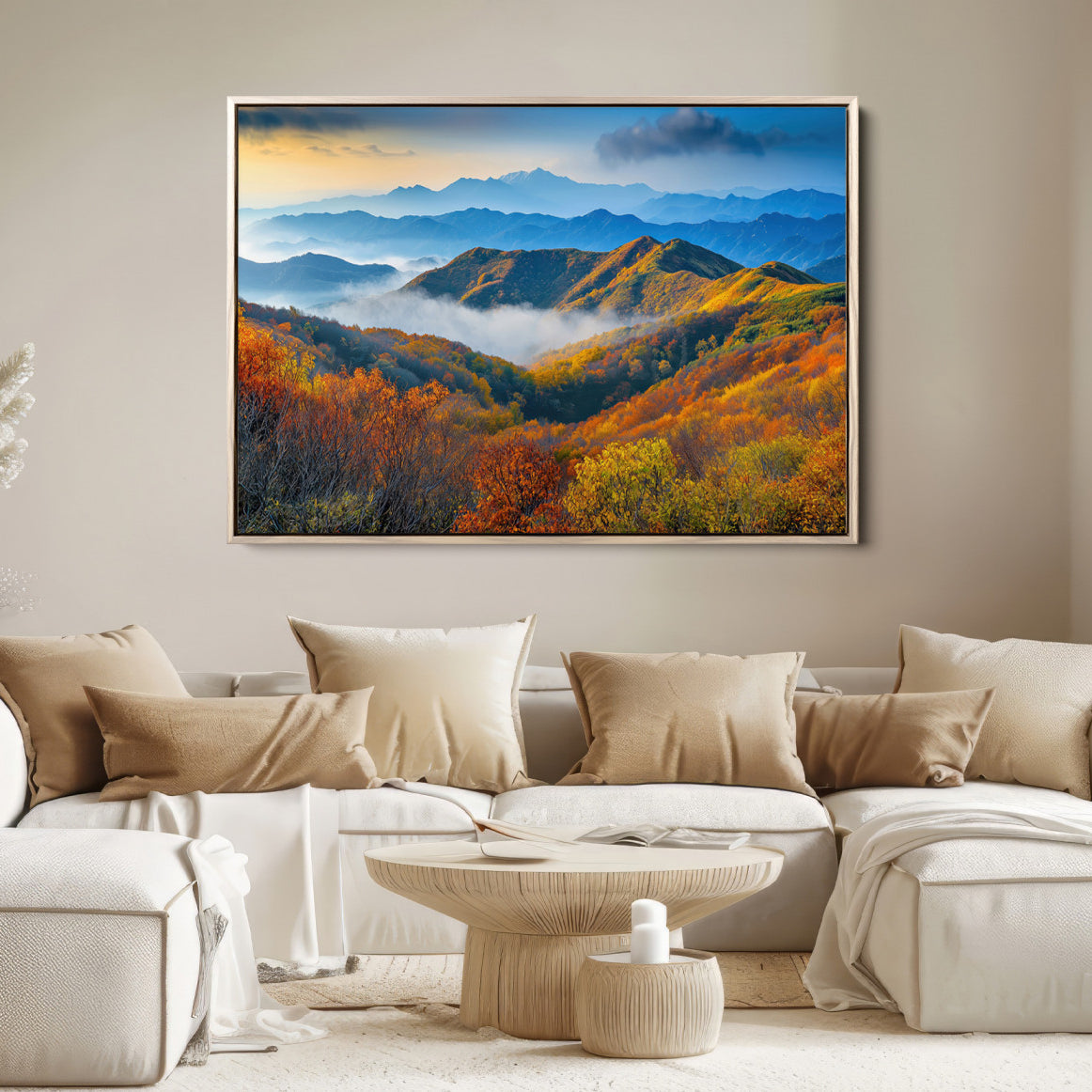 86772247-MGV-FC-36X24-Autumn Mountains Wall Art Canvas Print, Autumn Mountain Foggy Landscape Wall Art Canvas Print,