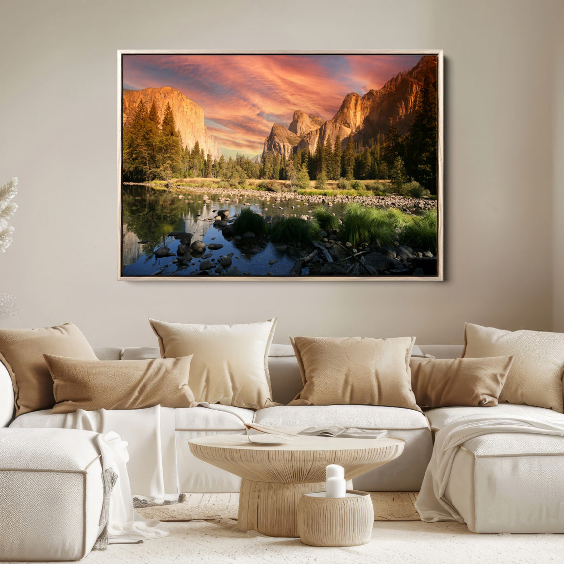 31199457-MGV-FC-36X24-Yosemite Valley Canvas Wall Art, Framed El Capitan Art Picture Print, Sunset Sky Perfect Vibrant