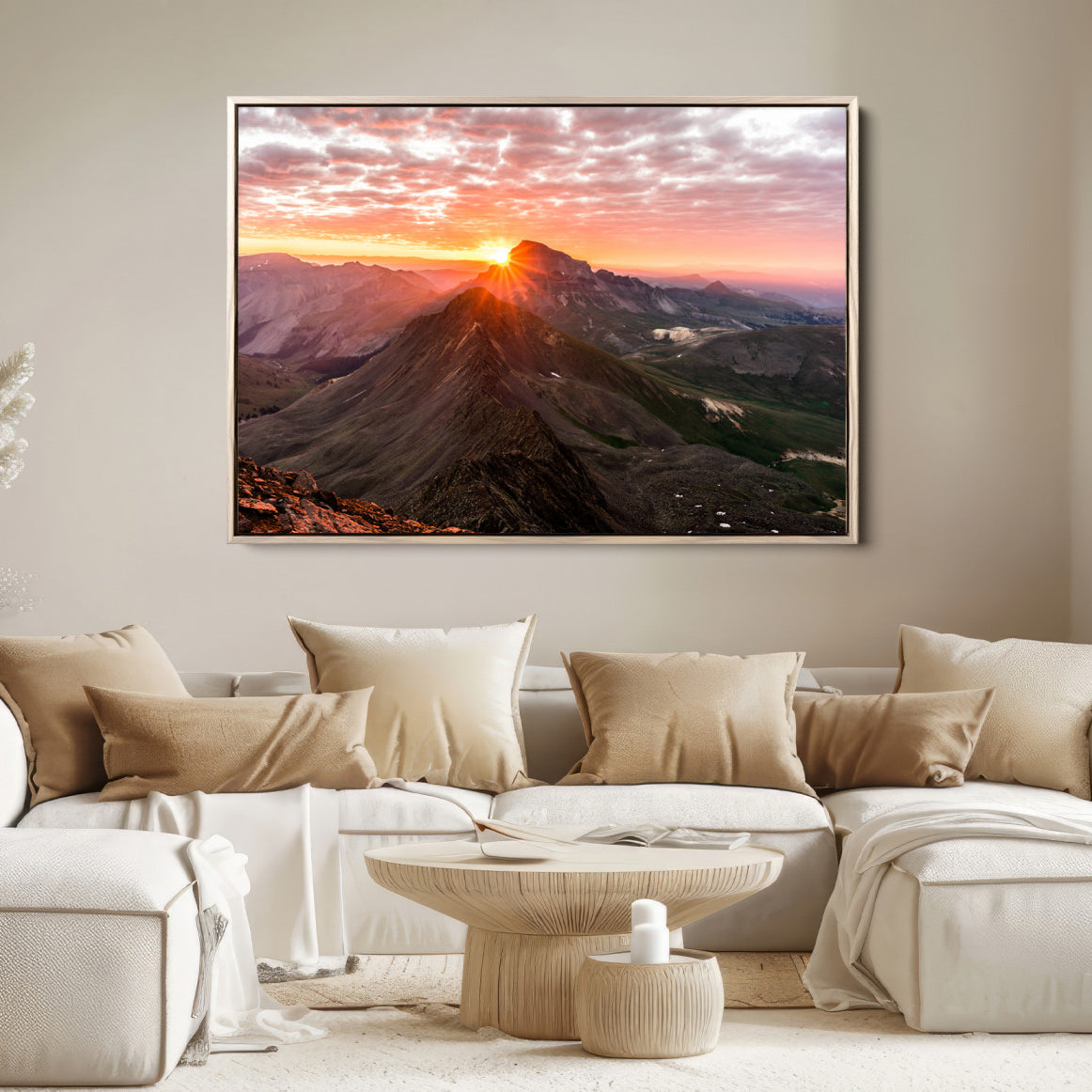 50957419-MGV-FC-36X24-Mountain Sunrise Wall Art Canvas Print, Framed Alpine Ridge Art Picture Print, Mountain Range