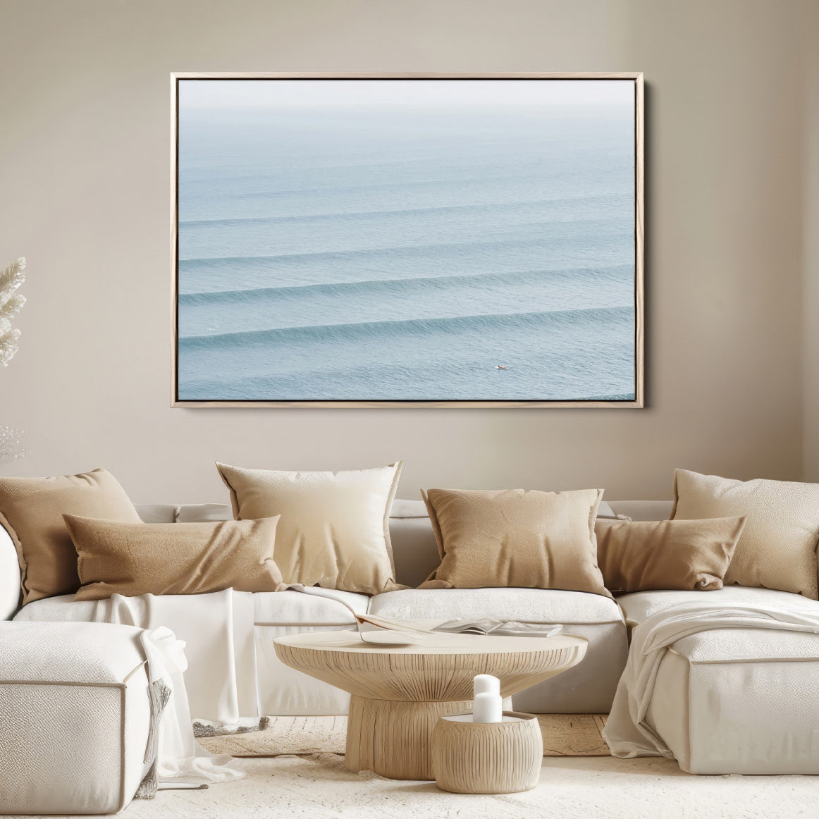 47814787-MGV-FC-36X24-Ocean Waves Wall Art Canvas Print, Framed Solo Surfer Art Picture Print, Wave Lines Perfect