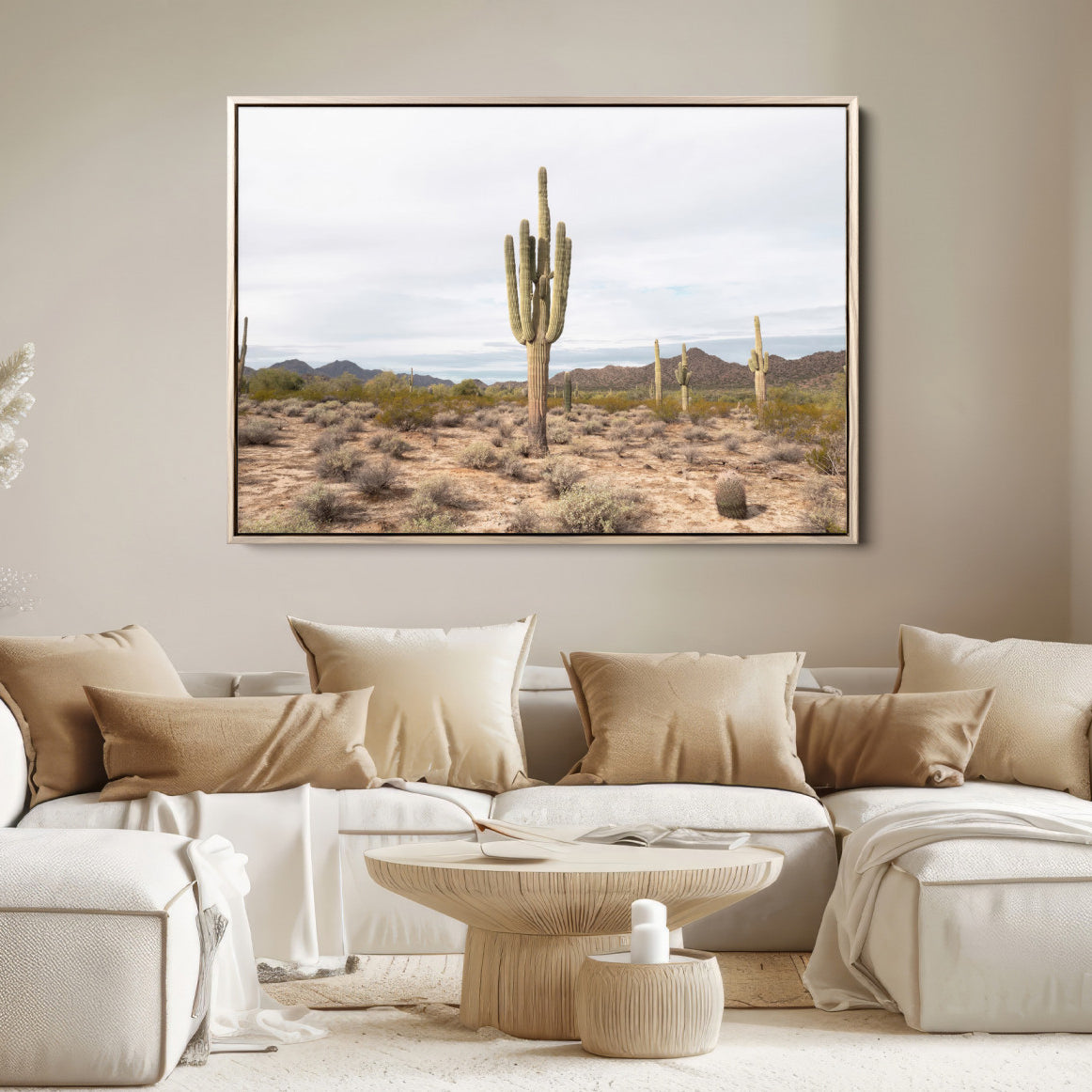96147924-MGV-FC-36X24-Saguaro Cactus Wall Art Canvas Print, Framed Desert Art Picture Print, Minimalism Perfect Boho