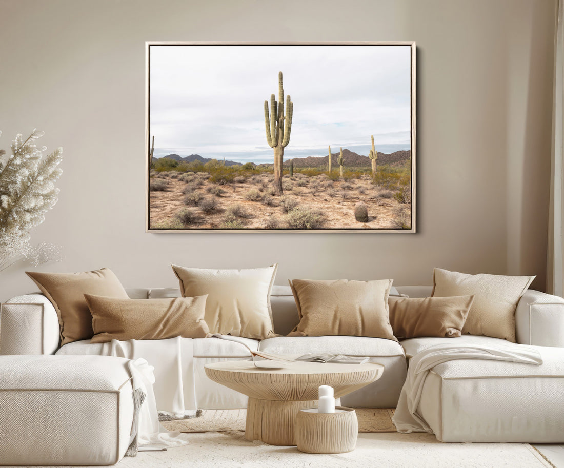 Saguaro Cactus Wall Art Canvas Print, Framed Desert Landscape Minimalist Boho Art