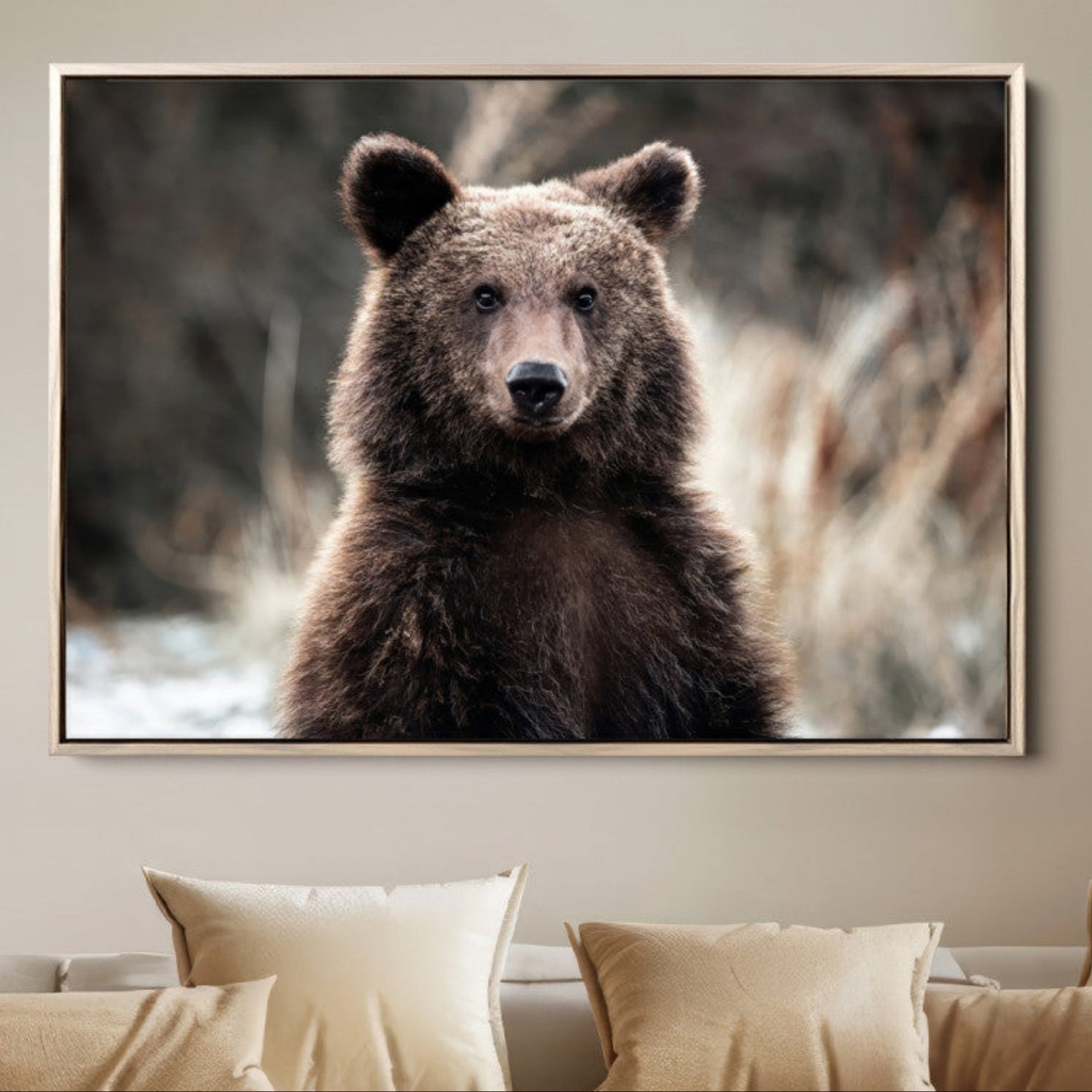 47112103-MGV-FC-36X24-Brown Bear Wall Art Canvas Print, Framed Wildlife Art Picture Print, Woodland Perfect Cabin Decor