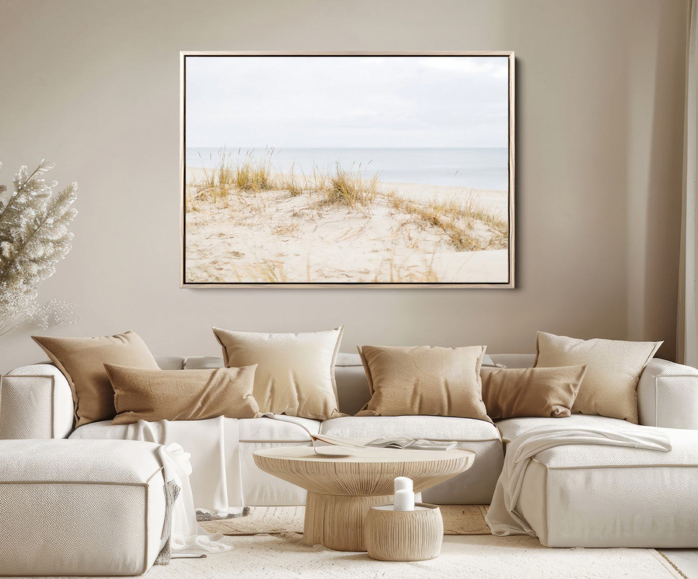 13146857-MGV-FC-36X24-Beach Dunes Wall Art Canvas Print, Framed Coastal Grass Art Picture Print, Sand Perfect Minimalist