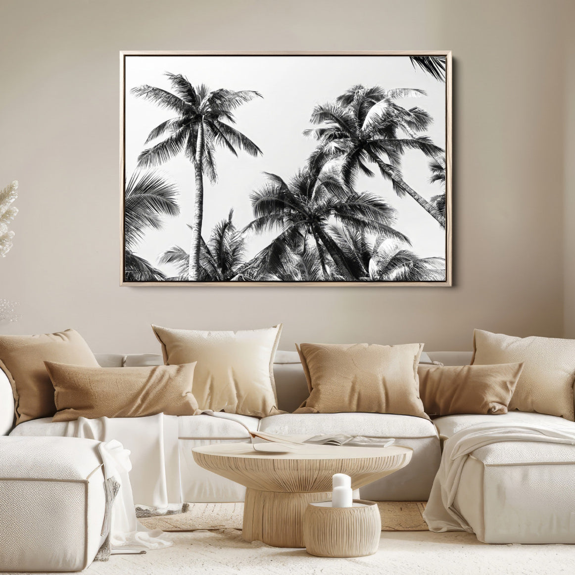 46641801-MGV-FC-36X24-Palm Wall Art Canvas Print – Framed Monochrome Tropical Scene Artwork for Minimalist Home, Office, Living Room Decor
