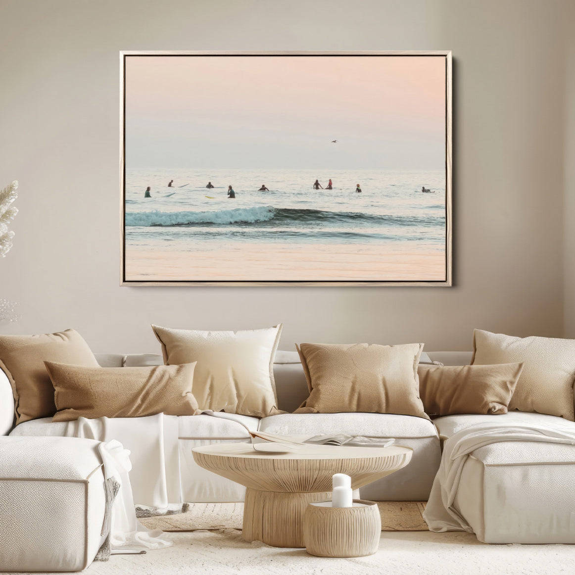 98888919-MGV-FC-36X24-Pastel Ocean Wall Art Canvas Print – Framed Soft Sunset Calm Sea Coastal Minimalist Seascape Artwork for Home Office