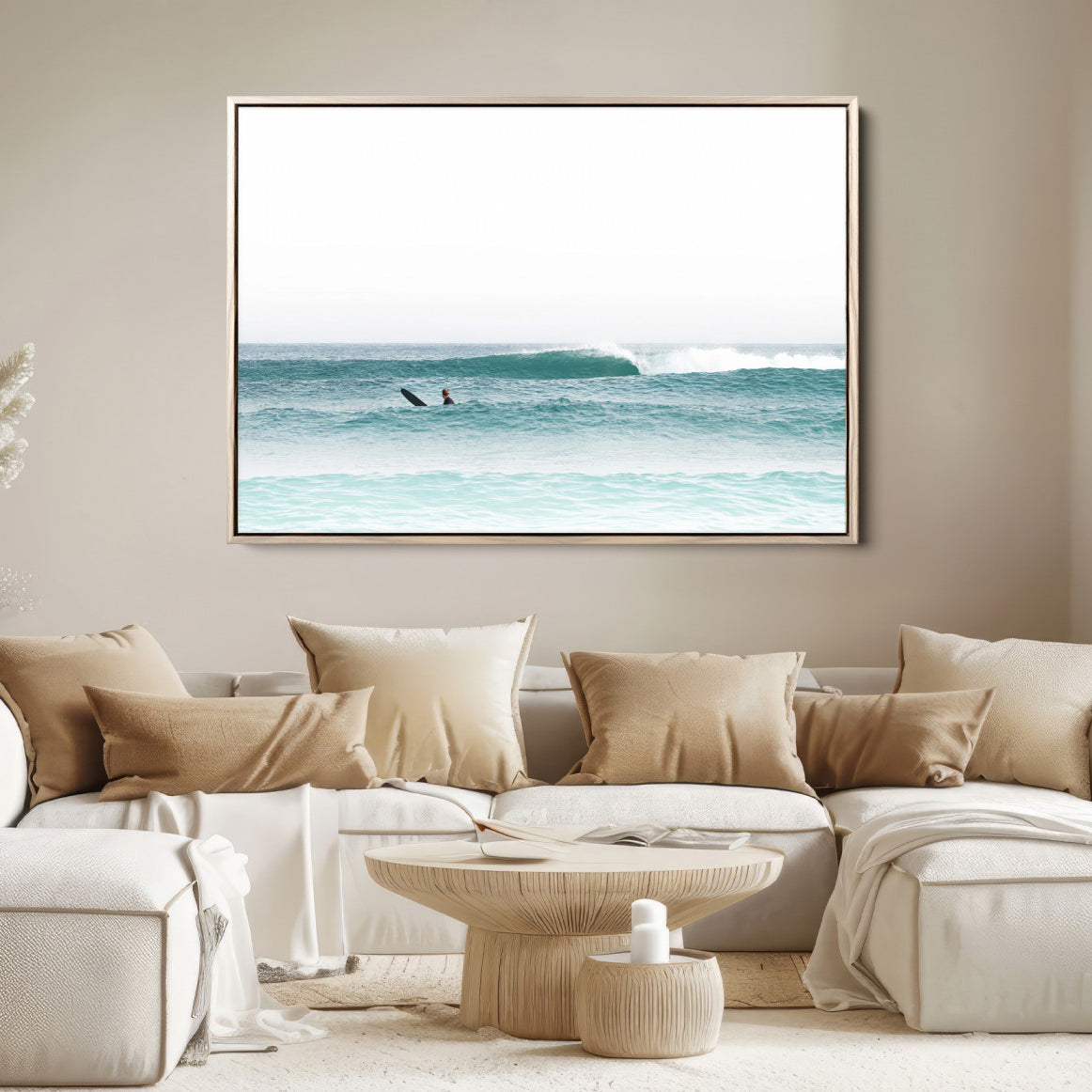 56345117-MGV-FC-36X24-Surfing Wall Art Canvas Print – Framed Ocean Waves Minimalist Beach Artwork for Living Room Bedroom Office, Living Room