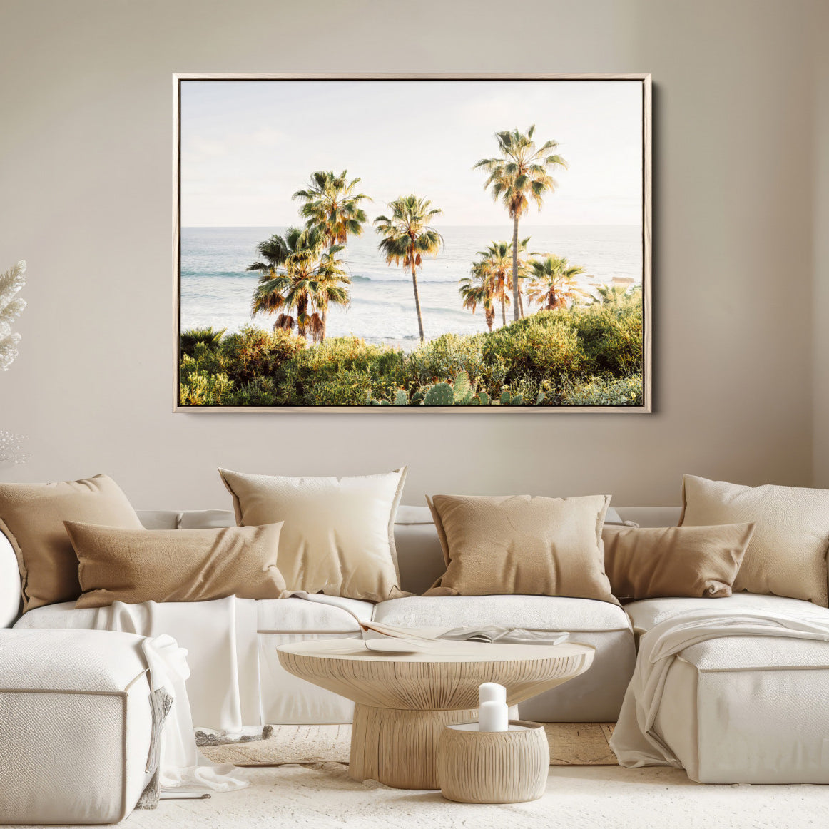 94707294-MGV-FC-36X24-California Coast Wall Art Canvas Print, Framed Palm Trees Art Picture Print, Coastal Landscape