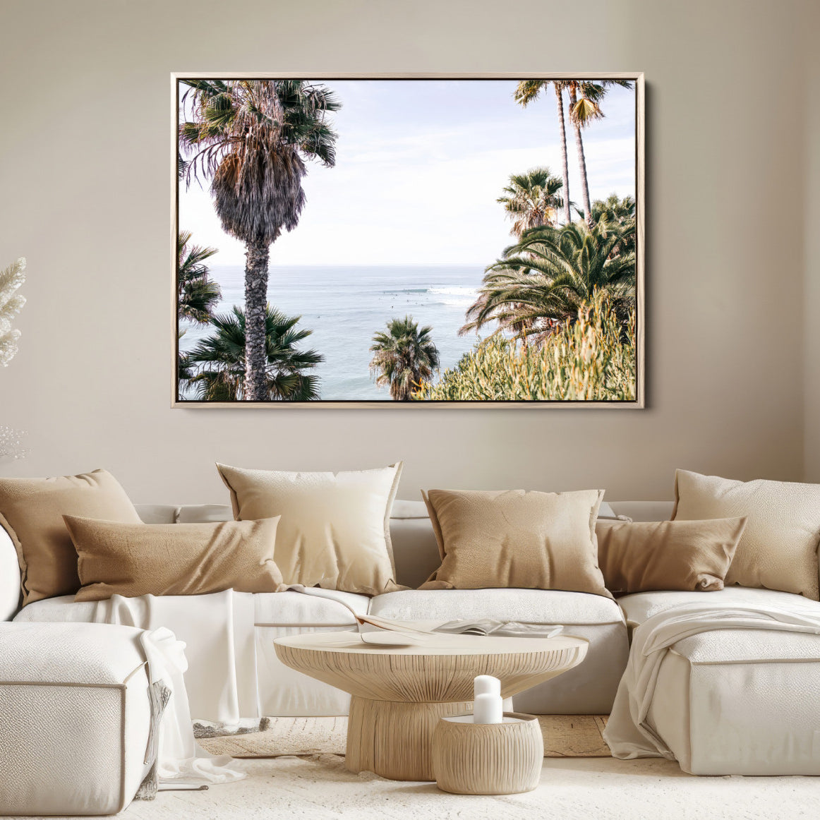 51404565-MGV-FC-36X24-Coastal Palm Trees Wall Art Canvas Print – Framed Ocean Breeze Tropical Scene Artwork for Relaxing Home, Office Decor