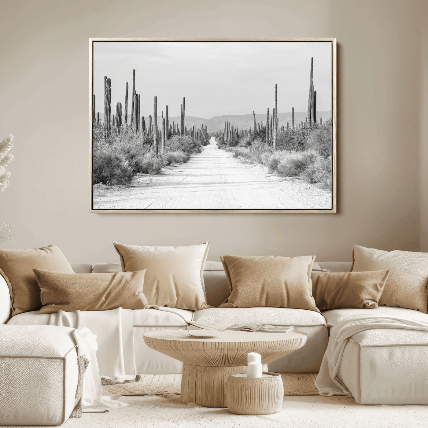 35537313-MGV-FC-36X24-Monochrome Desert Wall Art Canvas Print – Framed Cactus Path Art Picture Southwestern Artwork for Home, Office