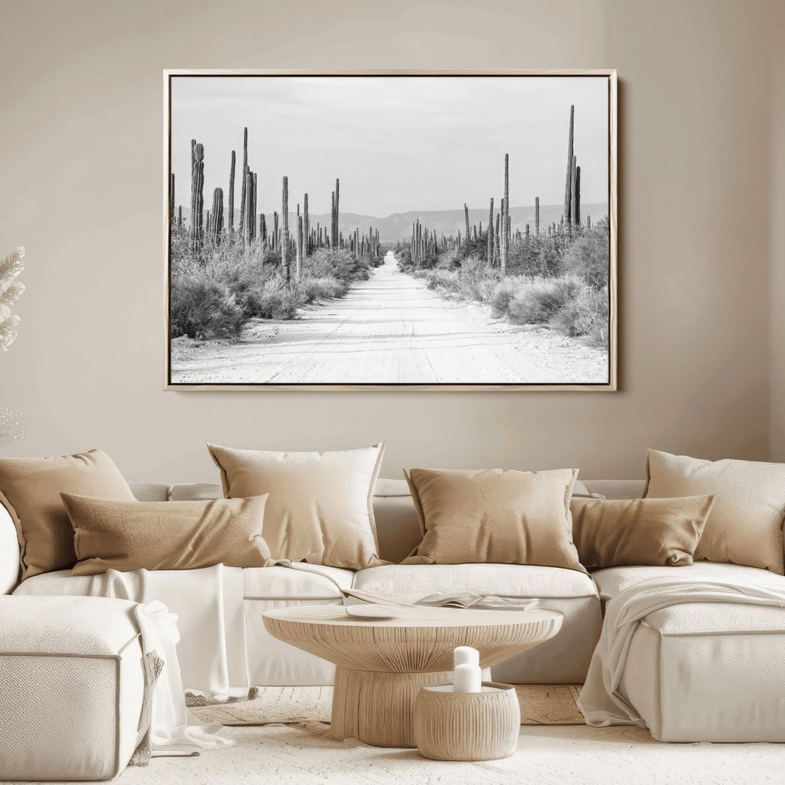 Winter Desert Wall Art Canvas Print, Framed Cactus Path Southwestern Artwork