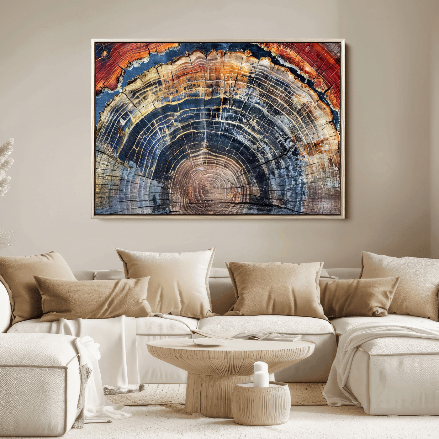 60292921-MGV-FC-36X24_Natural-Tree Rings Wall Art Canvas Print – Framed Wood Art Picture Petrified Wood Artwork for Home, Office, Living Room