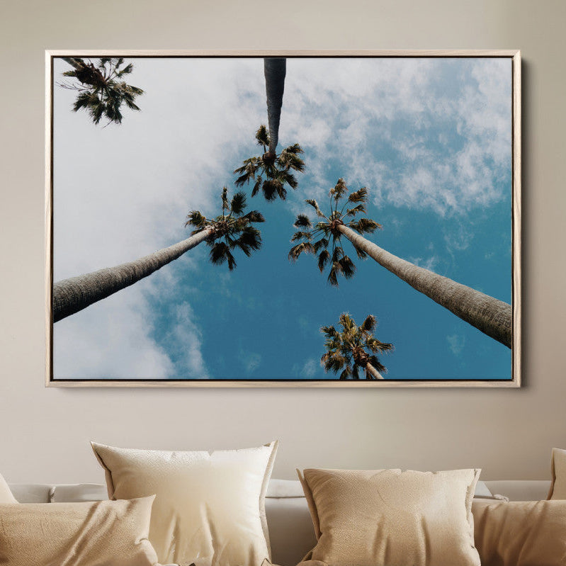 Tropical Palm Trees Wall Art Canvas Print, Framed California Sky Minimalist Nature