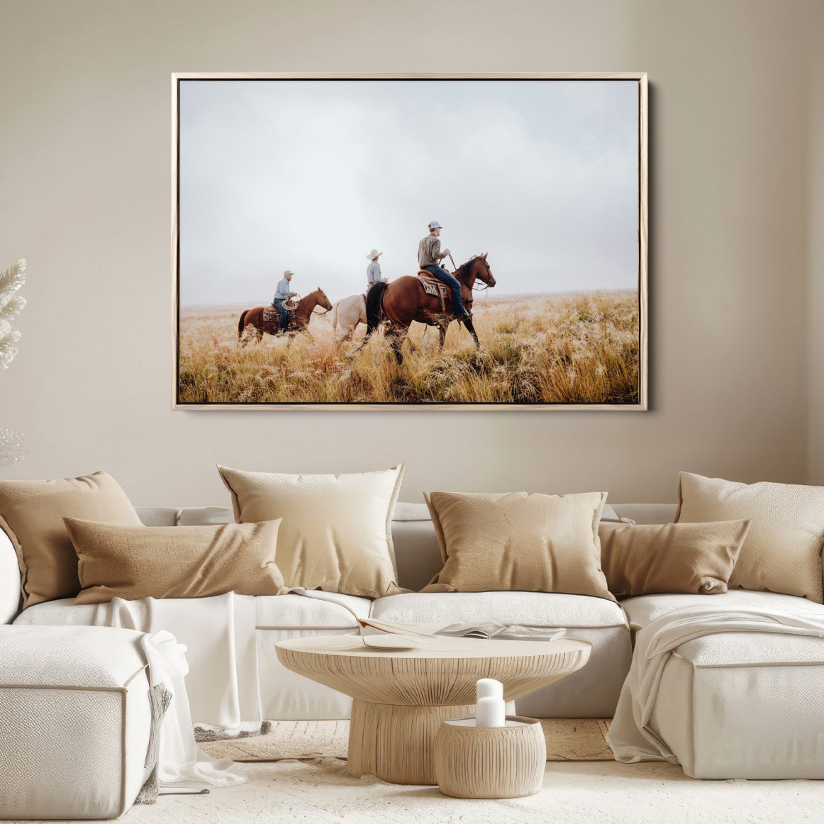 94723307-MGV-FC-36X24-Western Cowboys Wall Art Canvas Print – Rustic Prairie Horseback Riding Scene Country Landscape Artwork for Home Office