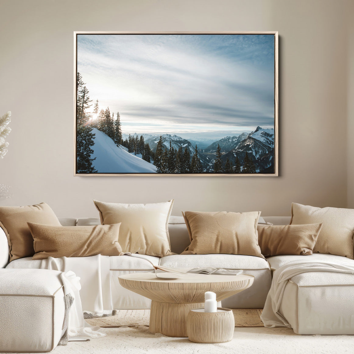 55564749-MGV-FC-36X24-Snowy Mountain Wall Art Canvas Print – Frosty Peaks Alpine Landscape Winter Sky Nature Photography Artwork for Home Office