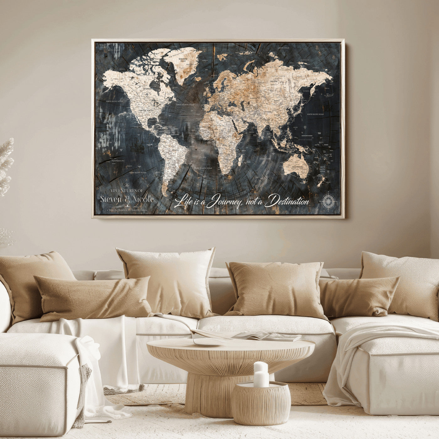 -Personalized Framed Travel Tracker Map – Custom World Canvas Wall Art with Push Pins, Perfect for Home or Office Decor
