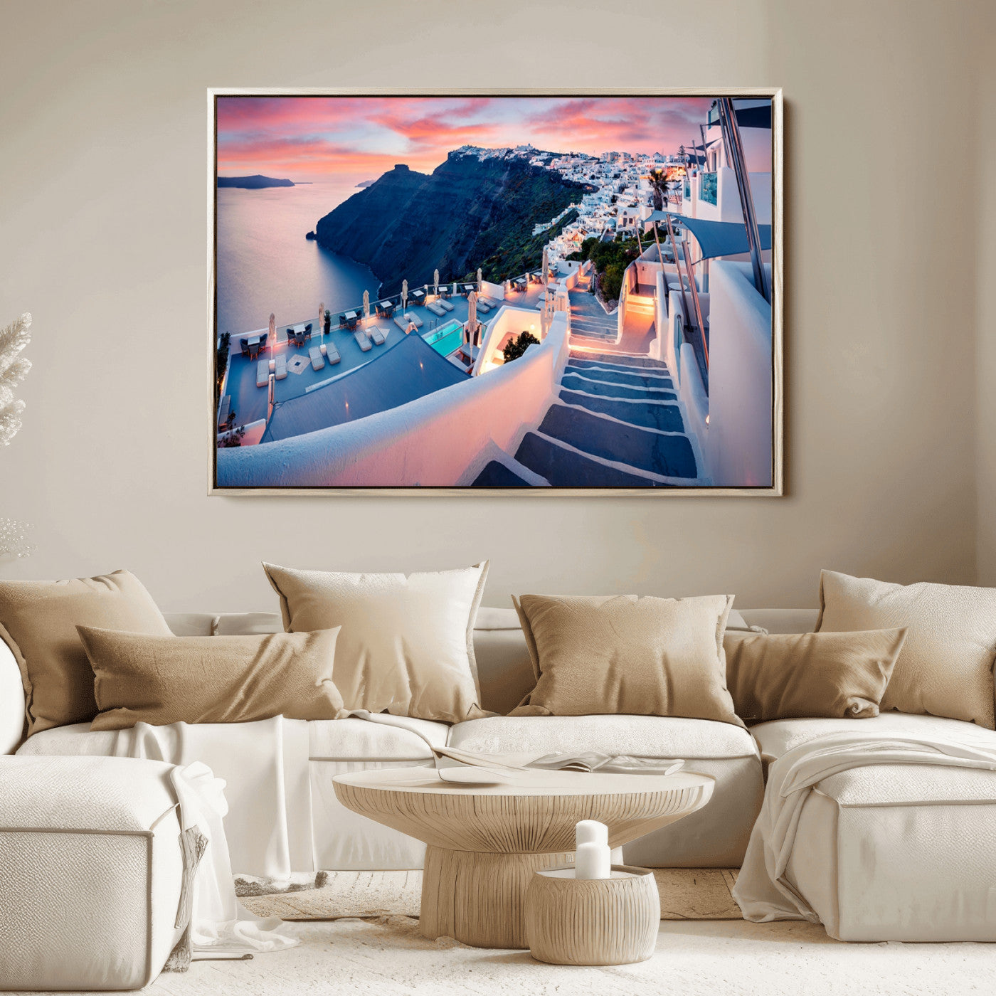 65067-MGV-FC-36X24_Natural-Greece Santorini Wall Art Landscape Canvas Print