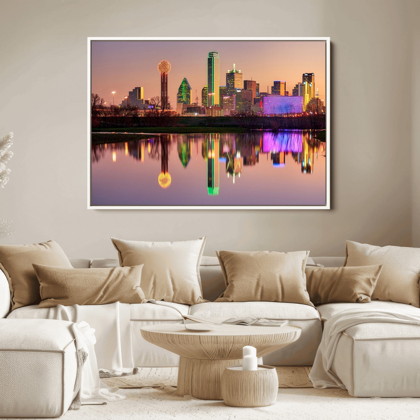 73925-MGV-FC-36X24_White-Colorful Dallas City Lights Night Skyline Wall Art Print Dallas Cityscape Canvas Print Dallas