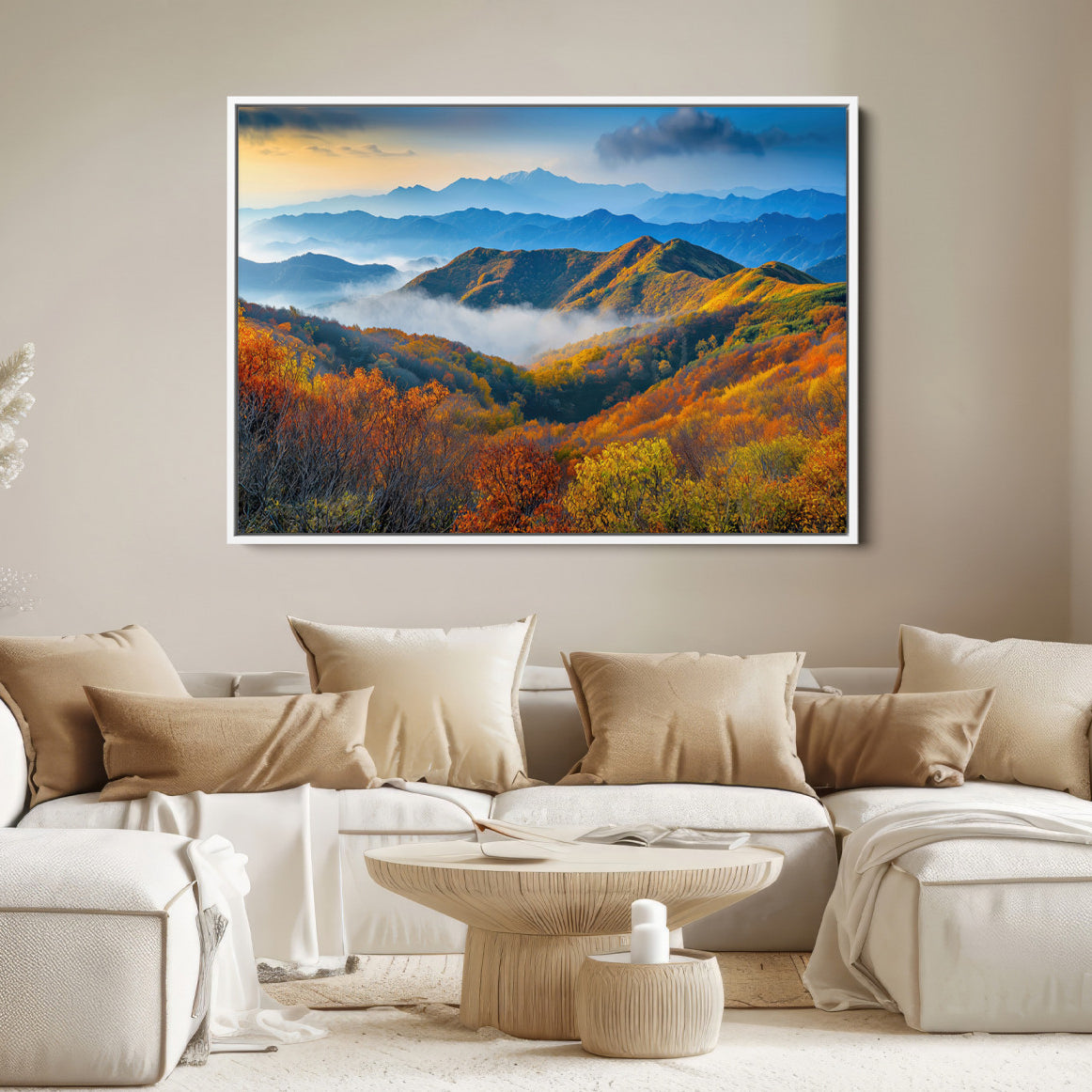 86772247-MGV-FC-36X24-Autumn Mountains Wall Art Canvas Print, Autumn Mountain Foggy Landscape Wall Art Canvas Print,