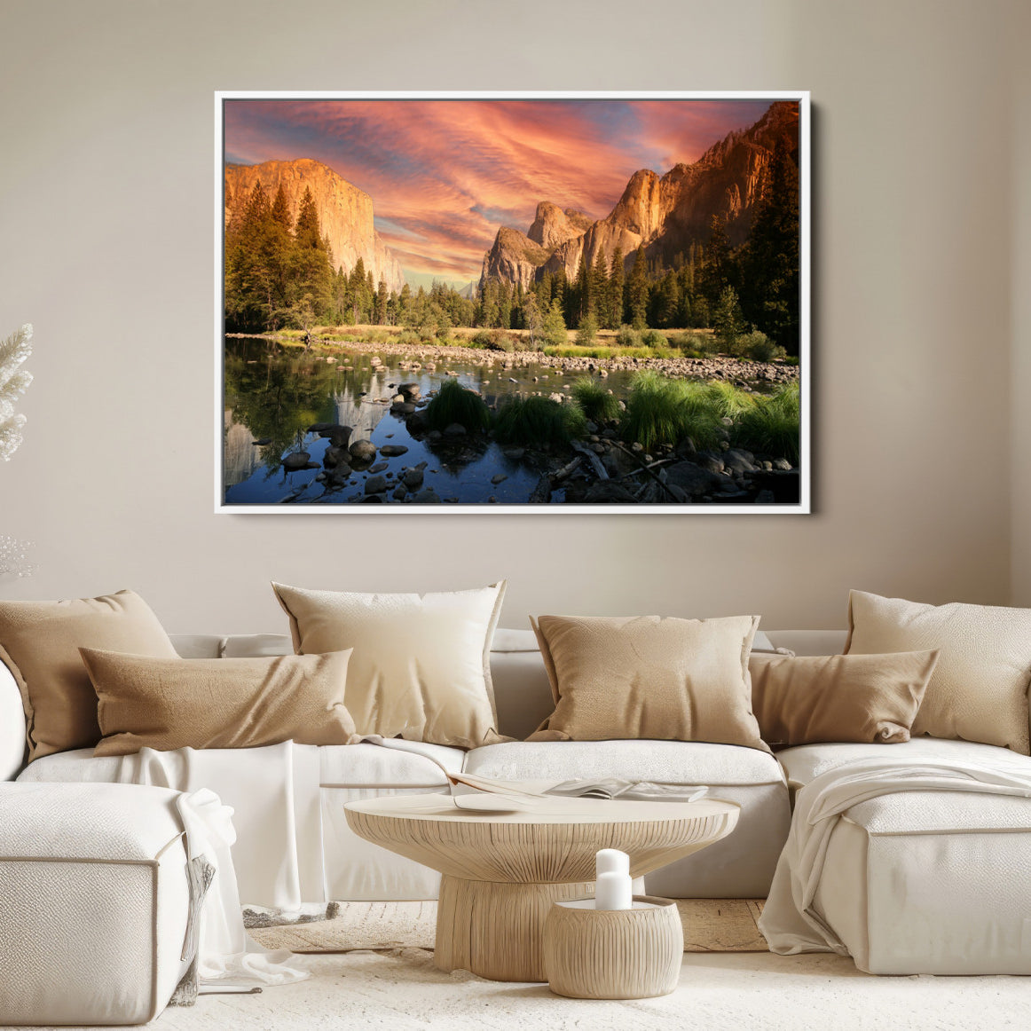 31199457-MGV-FC-36X24-Yosemite Valley Canvas Wall Art, Framed El Capitan Art Picture Print, Sunset Sky Perfect Vibrant