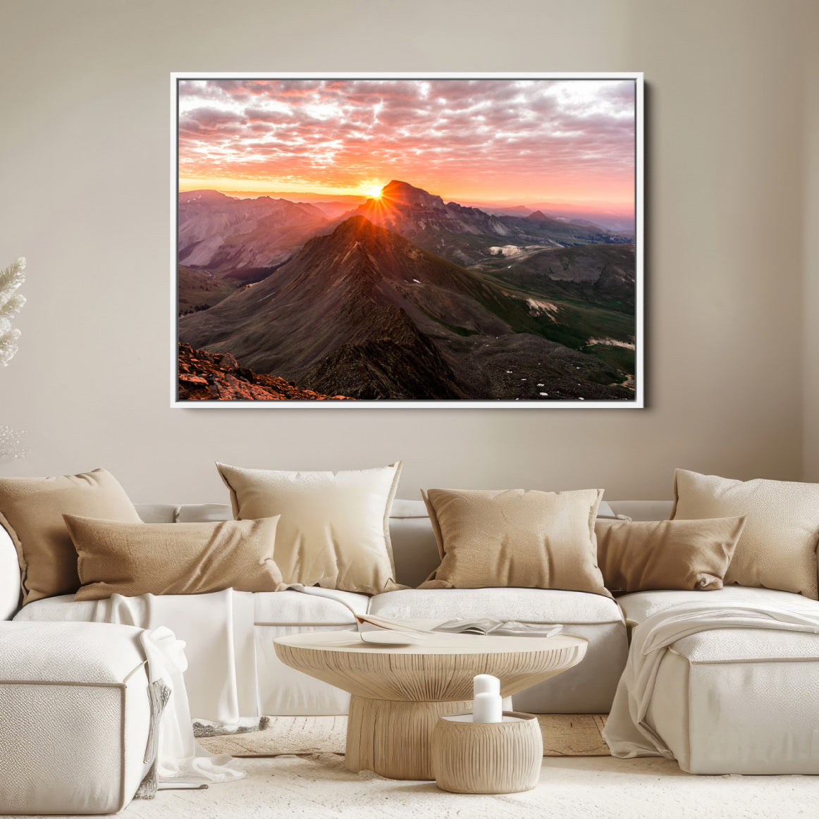 50957419-MGV-FC-36X24-Mountain Sunrise Wall Art Canvas Print, Framed Alpine Ridge Art Picture Print, Mountain Range