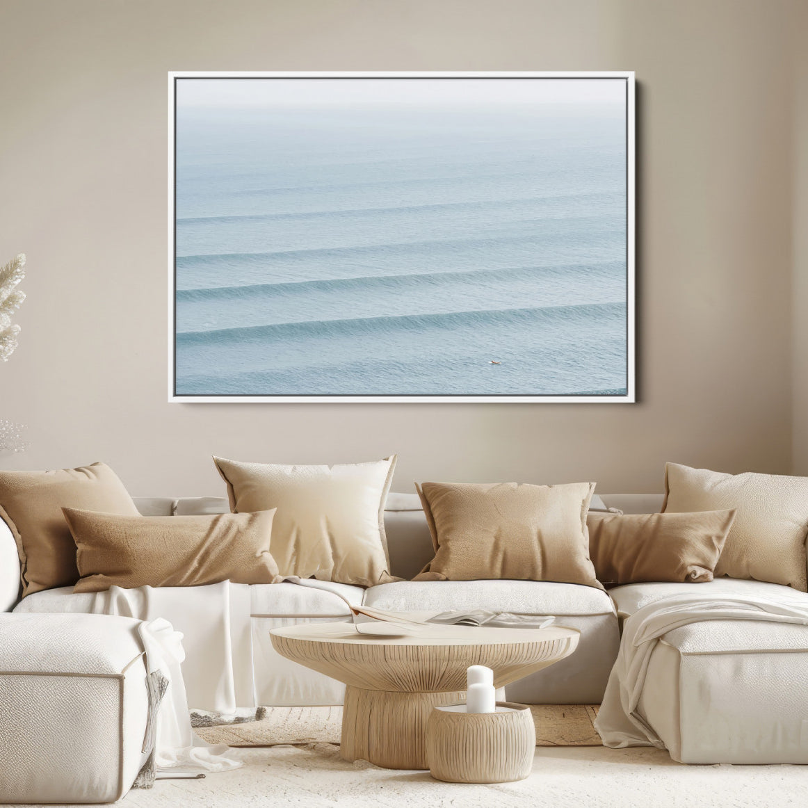 47814787-MGV-FC-36X24-Ocean Waves Wall Art Canvas Print, Framed Solo Surfer Art Picture Print, Wave Lines Perfect