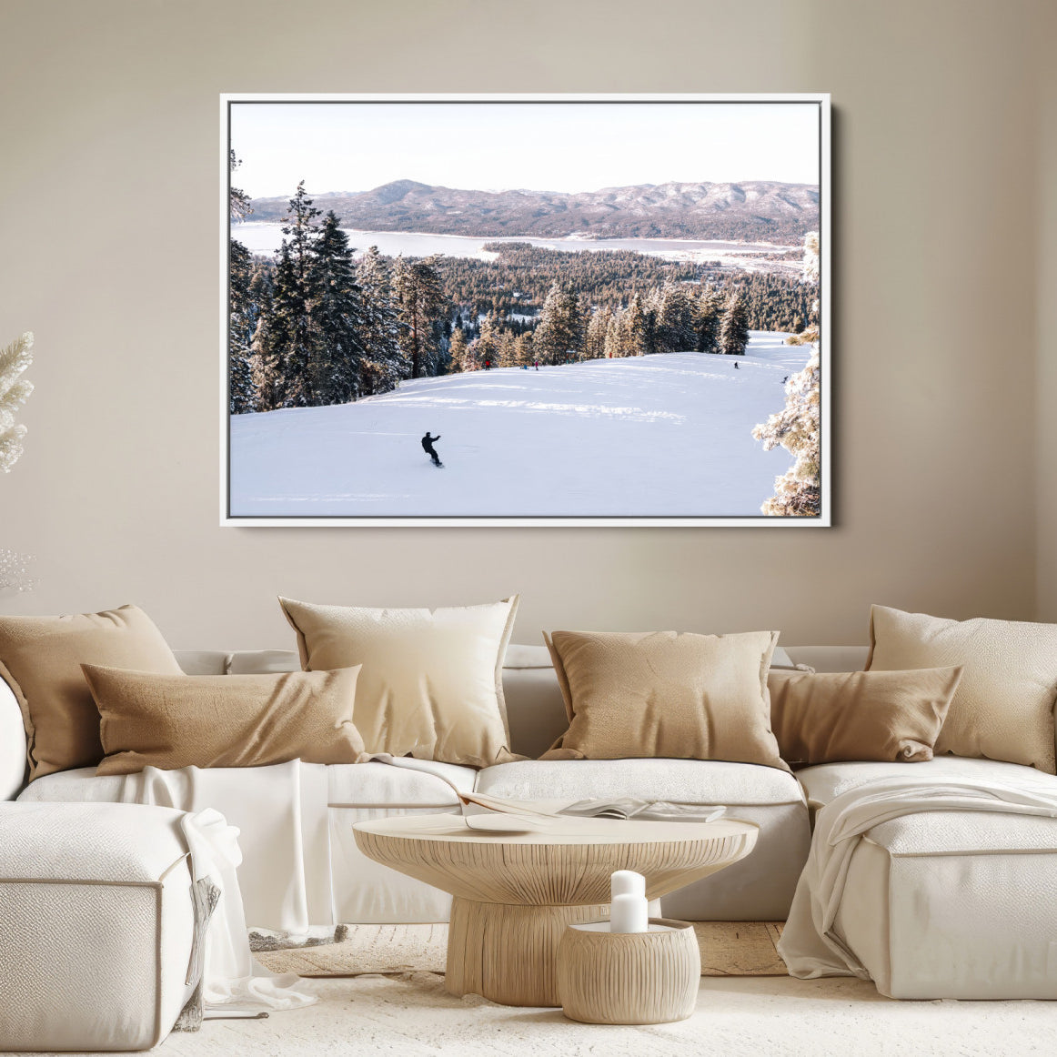 79857868-MGV-FC-36X24-Snowy Mountain Wall Art Canvas Print, Framed Ski Slope Art Picture Print, Winter Forest Perfect