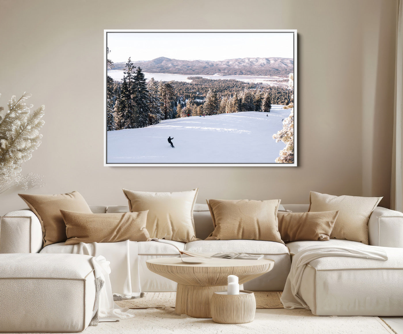 79857868-MGV-FC-36X24-Snowy Mountain Wall Art Canvas Print, Framed Ski Slope Art Picture Print, Winter Forest Perfect