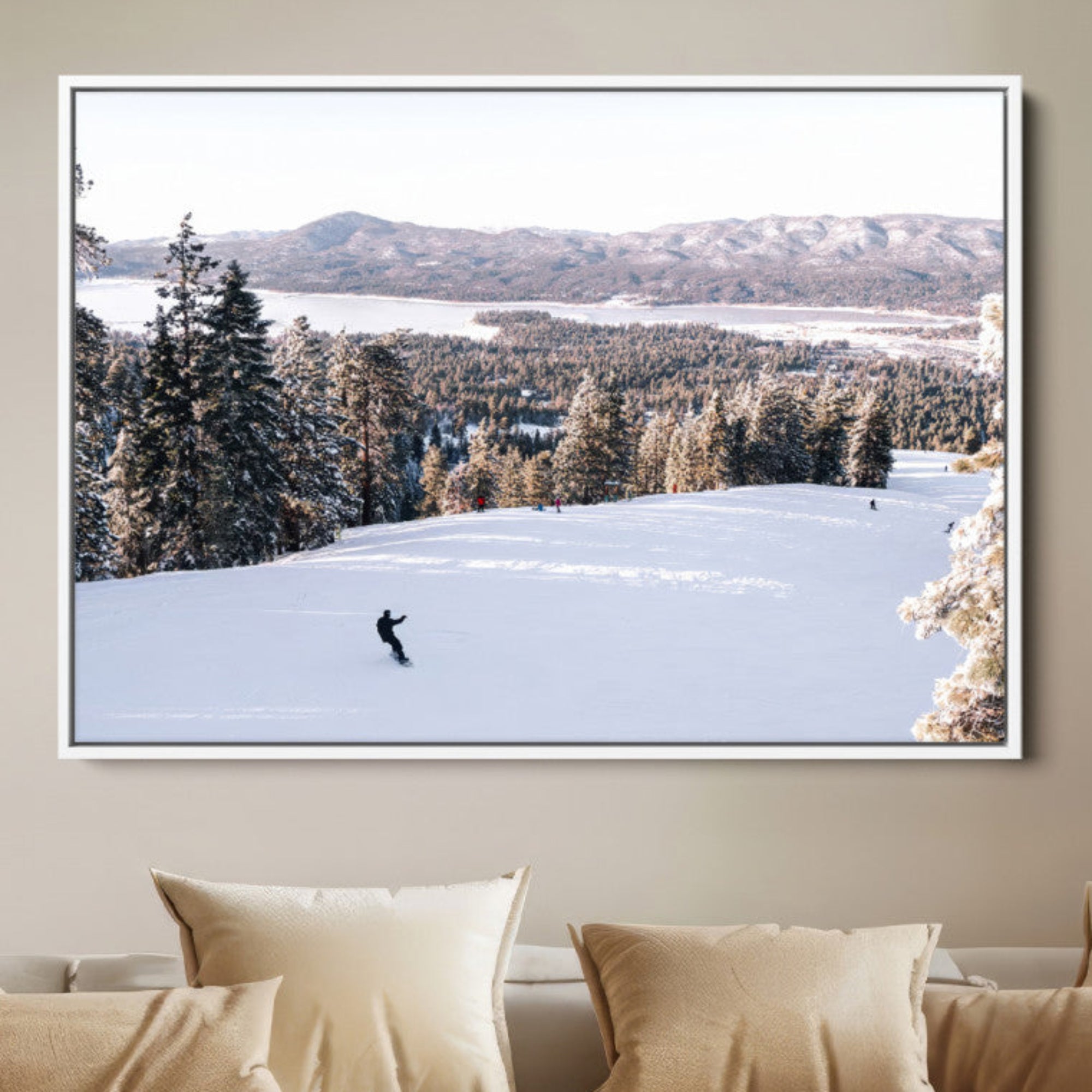 79857868-MGV-FC-36X24-Snowy Mountain Wall Art Canvas Print – Framed Ski Slope Winter Forest Landscape Nature Artwork for Home Office