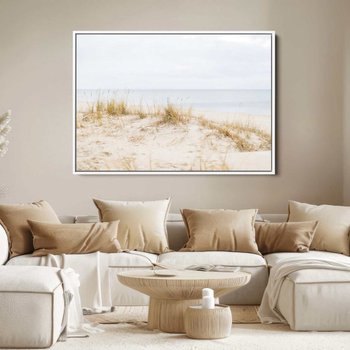 13146857-MGV-FC-36X24-Beach Dunes Wall Art Canvas Print – Framed Serene Coastal Grass and Sand Scene Artwork for Home, Office, Living Room